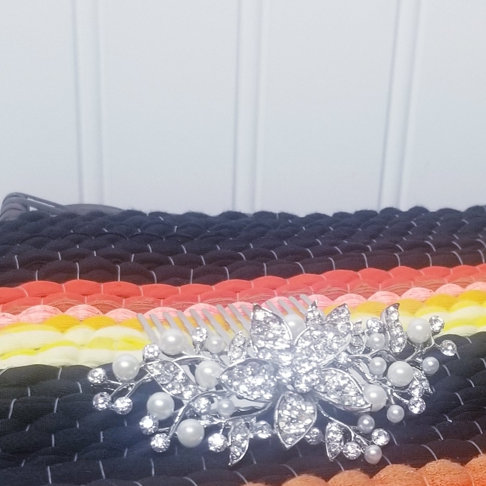 Bridal Hair Comb Floral Faux Diamond and Pearl